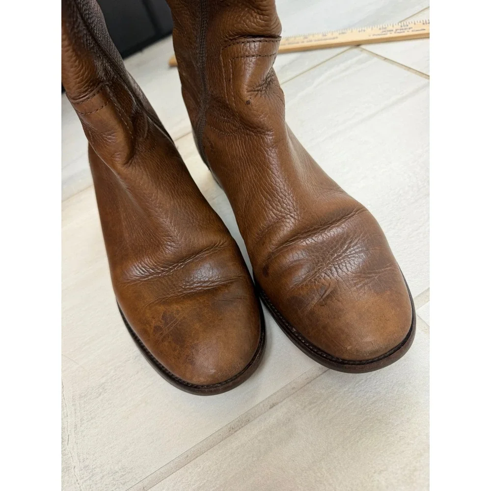Tory Burch Julian Tall Riding Boots Brown Pebbled Leather Knee Size 9M